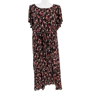 Lane Bryant Maxi Dress Size 26 Black Floral Metallic Shimmer Elastic Waist - Picture 1 of 13