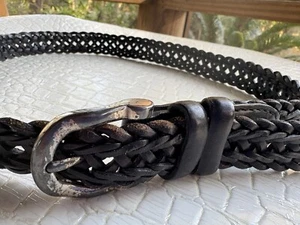 Vintage 90er Liz Claiborne Gürtel Damen klein Leder schwarz geflochten Zopf silberne Schnalle - Bild 1 von 11