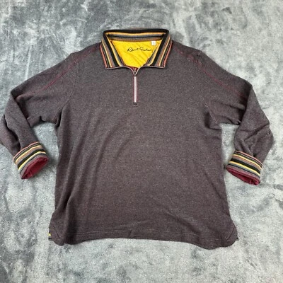 Pullover Robert Graham Hombres 1/4 Cremallera Marrón Cuello Simulado Algodón Ropa Activa Talla XL Foto 1 de 4