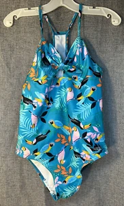 Speedo Girls Capri Breeze Parrot Tropical Bird Print One Piece Sz Large (10-12) - Picture 1 of 6