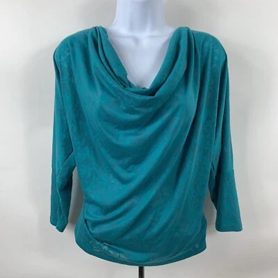 Mossimo Shirt Women's XS Long Sleeve Draped Neck Floral Burnout Print Sheer - Image 1 of 4