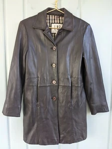 Abrigo chaqueta de cuero pequeño LNR para mujer marrón forro largo extraíble S 4 6 vintage - Imagen 1 de 9