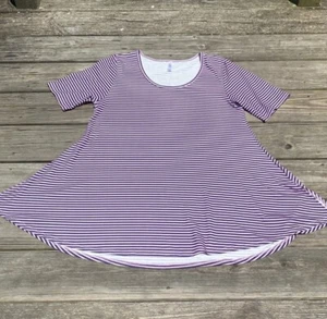 Blusa túnica Lularoe Perfect Tee púrpura y rosa rayas horizontales talla mediana - Imagen 1 de 9