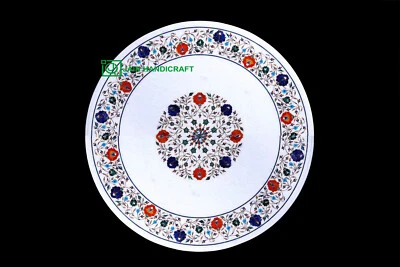 Mesa de centro de centro de mármol blanco de 24"" con incrustaciones raras Pietra mosaico decoración del hogar uw Foto 1 de 4