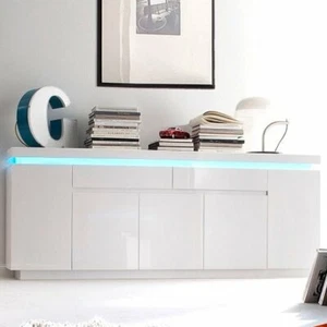 Odessa White High Gloss Sideboard With 5 Door 2 Drawer And LED - Picture 1 of 8