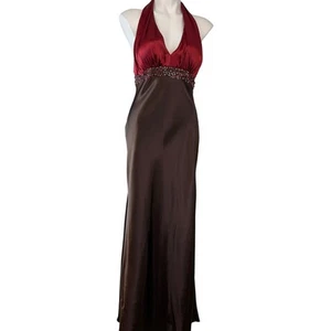 JS Boutique Vintage Gown Halter Red top, brown skirt with sequin detail size 12 - Picture 1 of 8