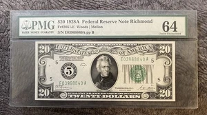 1928 A $20 Richmond Federal Reserve Note PMG 64 - Picture 1 of 2