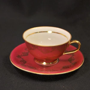 Bavaria Johann Seltmann Cup & Saucer 1940's-1960's Vohenstrauss Maroon Gold HTF - Picture 1 of 12