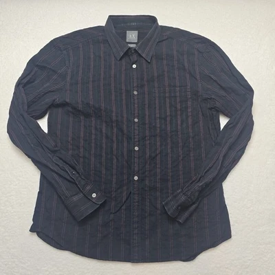 Vintage Armani Exchange Men’s Long Sleeve Striped Shirt Black Red Size XL Cotton - Image 1 of 4