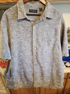Roundtree & Yorke Grey Tropical Button Up Short Sleeve Shirt Big & Tall Size 2XT - Picture 1 of 8