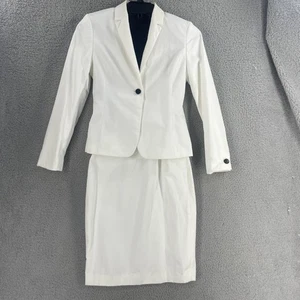 Calvin Klein Jacket Dress Set Womens 2 White Black Belted Sheath Blazer CS84016A - Picture 1 of 24