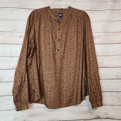 Gap Long Sleeve Leopard Print Cotton Half Button Blouse Shirt Size XXL - Image 1 of 4