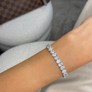 12 Ct Oval-Cut GH VS Lab Grown Diamond Prong Tennis Bracelet 14k White Gold Over - Picture 1 of 6