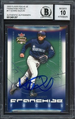 Ichiro Suzuki Auto 2003 Fleer Focus Jersey Edition Franchise Card 17 Sig 10 BAS - Image 1 of 2