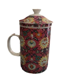 Taza de té World Market infusora cerámica con tapa 3 piezas diseño floral rosa 12 oz - Imagen 1 de 1