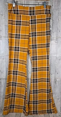 Calça FLARE No Boundaries M G XL ou 3X Juniors amarela preta xadrez cintura alta NOVA - Imagem 1 de 4