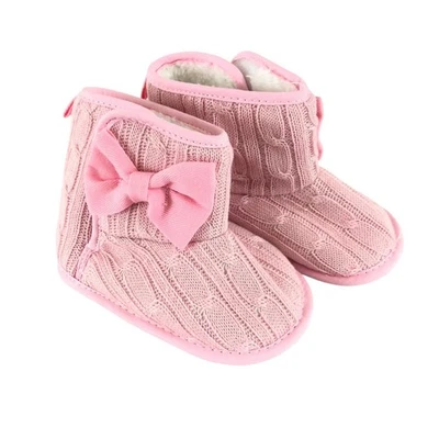 Bebés Niñas Botas Tejidas Imitación Piel Forradas Sin Cordones Lazo Rosa Suela Suave EE. UU. Talla 2 Foto 1 de 4