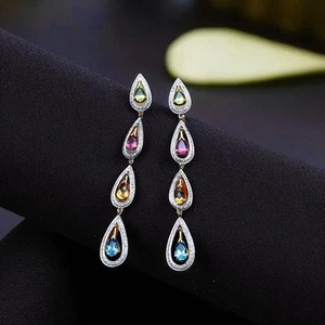 Dazzling 1.88 Cts F/VS1 Round Brilliant Diamonds Dangle Earrings 14K Yellow Gold - Picture 1 of 10