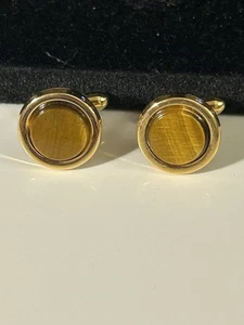 Vintage Manschettenknöpfe gold und Tigerauge getönt - Bild 1 von 3