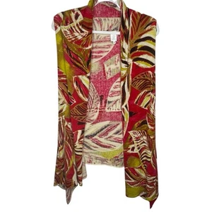 J Jones New York Linen Blend Boho Tropical Safari Sleeveless Cardigan/Duster L - Picture 1 of 11
