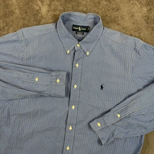 Camicia Ralph Lauren uomo XL blu a righe vestibilità classica colletto abbottonato logo pony - Foto 1 di 8