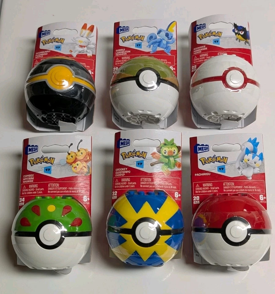 Pokemon Mega Construx Pokeball Series 17 Set Of 6 Scorbunny Combee Sobble + More - Image 1 of 3