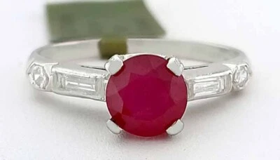 GENUINE 1.15 Cts RUBY & DIAMOND RING  950 PLATINUM - Free Certificate Appraisal - Image 1 of 4