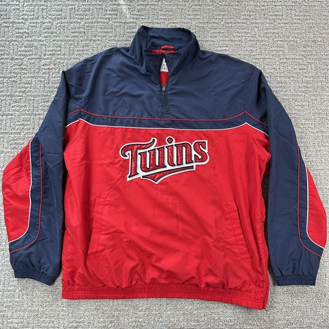 Minnesota Twins Jacket 3XL Blue 1/4 Zip Windbreaker Lined Logo Pockets Mens Cover