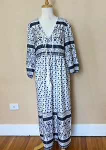 Miss Look Size L Maxi Dress White & Black Lightweight Boho Hippie Dress - Picture 1 of 21