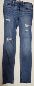 Hollister Low-Rise Super Skinner Blue Jeans Size 1 (25x28) Stretch Distressed - Picture 1 of 7