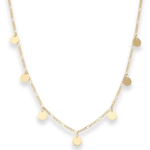 1,6mm Figarokette diamantiert Collier 7 runde Plättchen aus 375 Gelbgold 38cm - Bild 1 von 3