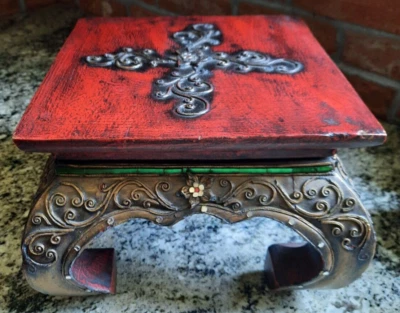 Ornate Side Table Solid Wood Detailed Painted Table Opium Thai Asian Plant Stand - Image 1 of 4