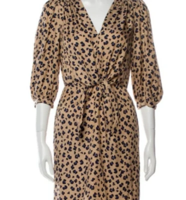 Size 12 Rebecca Taylor Silk Blend Leopard Print Tan Blue Dress NEW - Image 1 of 4