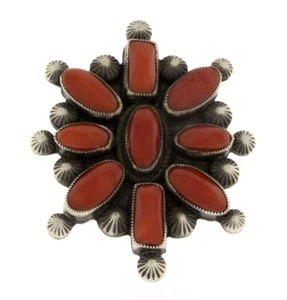 7.5 - High Grade Natural Mediterranean Coral Cluster Ring By Calvin Martinez - Picture 1 of 5