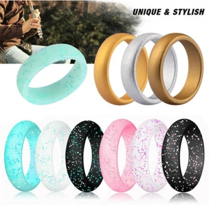 1× Silicone Wedding Ring Outdoor Rubber Band Women Men Jewelry - Wide 5.5mm USA - Picture 1 of 15