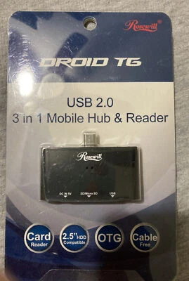 Rosewill Mobile OTG SD Micro USB 2.0 SD Card Reader Retail Kit Droid TG Hub SDHC - Image 1 of 2