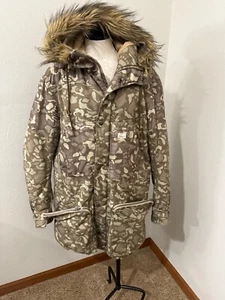Men's Diesel Camouflage Parka fur trim winter jacket coat military size Large - Picture 1 of 9