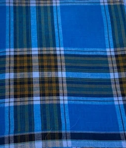 Unique listing, Cotton from India - Blue with Black and Camel Brown Stripe check - Bild 1 von 1