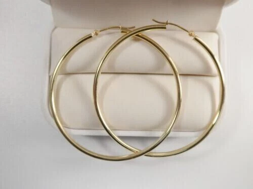 Beautiful 14K Yellow Gold Finish High Polish Finish 50Mm Large Hoop Earrings - Image 1 of 4