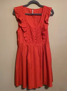 Free People Dress Red Ruffled Mini Fit & Flare Dress M Side Zip NWOT - Picture 1 of 7