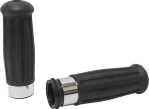 HD Black w Chrome Ring Vintage Grip Pair TBW Harley Tri Glide Ultra 09-19 - Picture 1 of 3