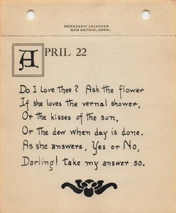 1926 Janet Robinson Calendar Page Vernal Love Poem Floral Motif Antique - Picture 1 of 3