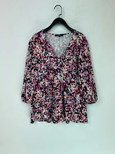 Simply Be Multicolour Floral Spot Print Blouse V Neck 3/4 Sleeve Floaty UK 16 - Picture 1 of 10