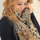 Women Ladies Leopard Print Soft Chiffon Shawl Neck Wrap Scarf Long 150*48