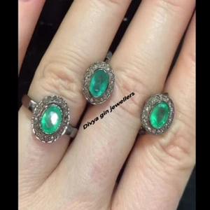 Smaragd Edelstein Ohrring Pflastern Diamantring Set 925 Sterlingsilber Schmuck