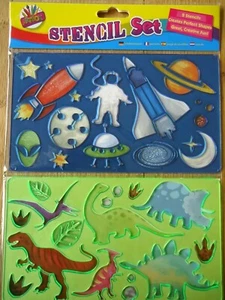 2 STENCILS SET - DINOSAURS & SPACE rocket,planets,jurassic CHILDRENS CRAFT - Picture 1 of 1