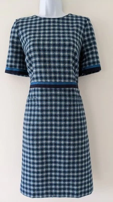 Ladies Hobbs Moon Autumn/Winter Blue/Turquoise Wool Check Shift Dress Size UK 10 - Image 1 of 4