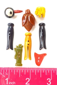 8 Realistic Bakelite Vintage Buttons, 5 Objects, 3 Animals, Lg., Med., & Sm - Picture 1 of 6