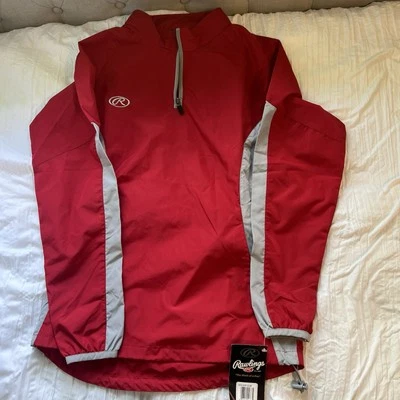 Rawlings Breaker Pullover Jacket Mens Small NWT Red/White 1/4 zip Warm up Nylon - Image 1 of 4