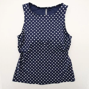 Lands End Navy Blue White Polka Dot Tankini Swim Top Built in Bra Size 8P - Picture 1 of 10